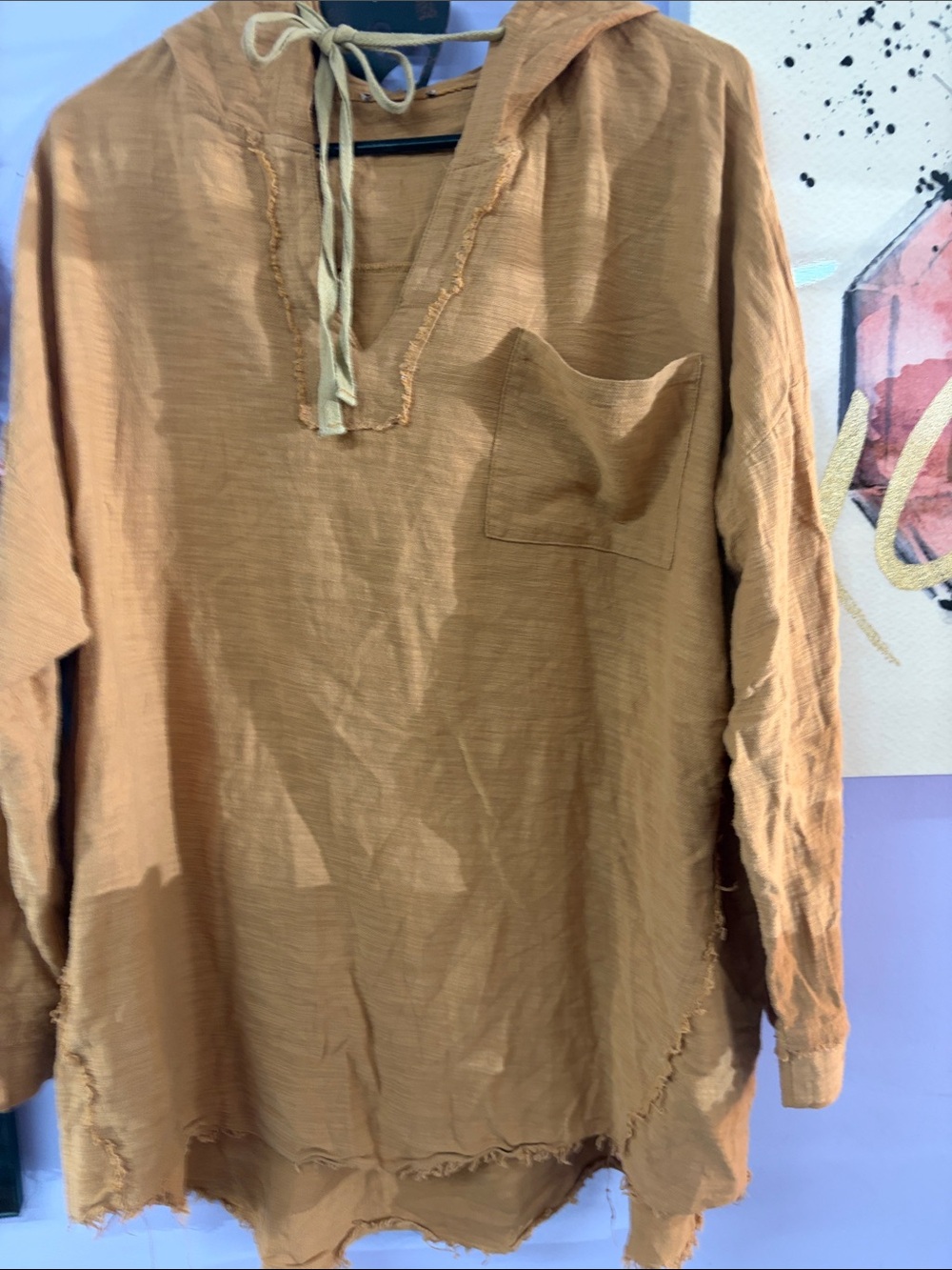 Women's Casual Button-Down Tunic Shirt in Camel Brown